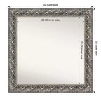 Miroir mural de salle de bain Luxor en bois argenté de 32 po x 32 po - Amanti Art : Carré moderne, quincaillerie de montage incluse
