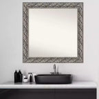 Miroir mural de salle de bain Luxor en bois argenté de 32 po x 32 po - Amanti Art : Carré moderne, quincaillerie de montage incluse