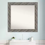 Miroir mural de salle de bain Luxor en bois argenté de 32 po x 32 po - Amanti Art : Carré moderne, quincaillerie de montage incluse