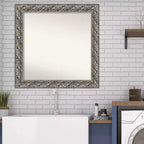 Miroir mural de salle de bain Luxor en bois argenté de 32 po x 32 po - Amanti Art : Carré moderne, quincaillerie de montage incluse