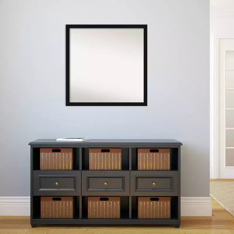 Miroir mural étroit noir Avon non biseauté 28" x 28" - Amanti Art