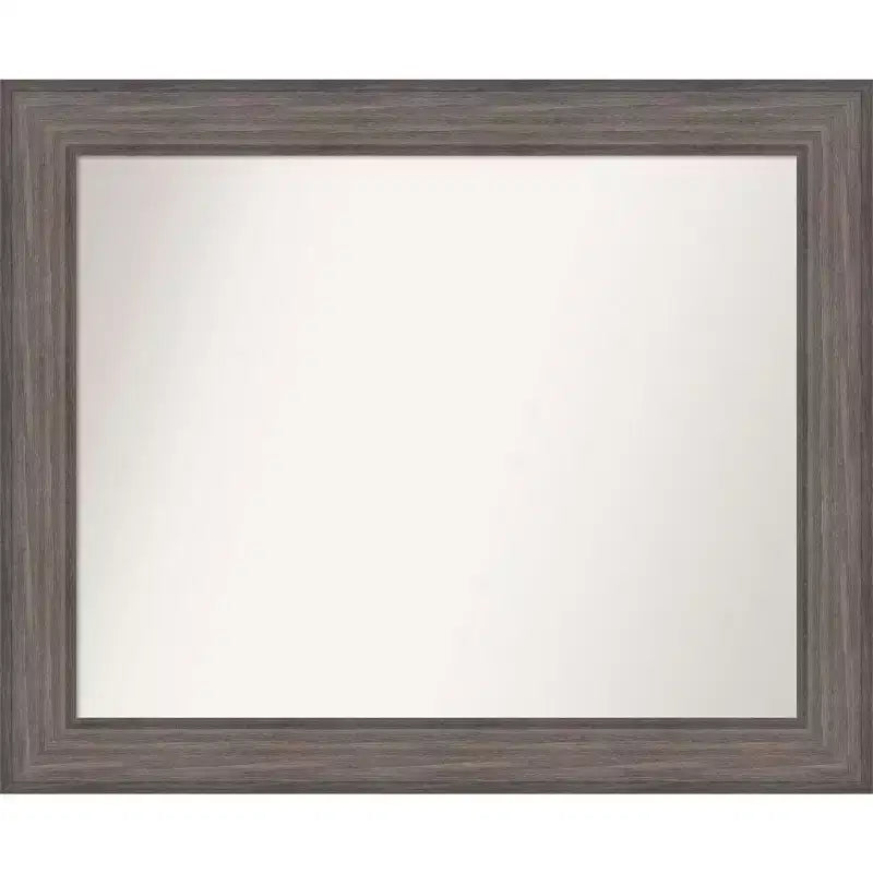 33" x 27" Non-Beveled Country Barn Wood Bathroom Wall Mirror Brown - Amanti Art