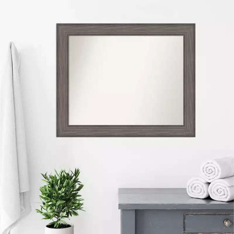 Miroir mural de salle de bain en bois de grange non biseauté 33" x 27" marron - Amanti Art