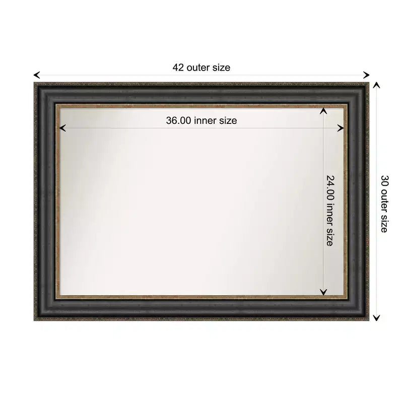 Miroir mural de salle de bain Thomas Black Bronze non biseauté 42" x 30" - Amanti Art : Rectangulaire, cadre en polystyrène, fixation murale