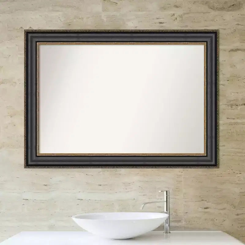 Miroir mural de salle de bain Thomas Black Bronze non biseauté 42" x 30" - Amanti Art : Rectangulaire, cadre en polystyrène, fixation murale