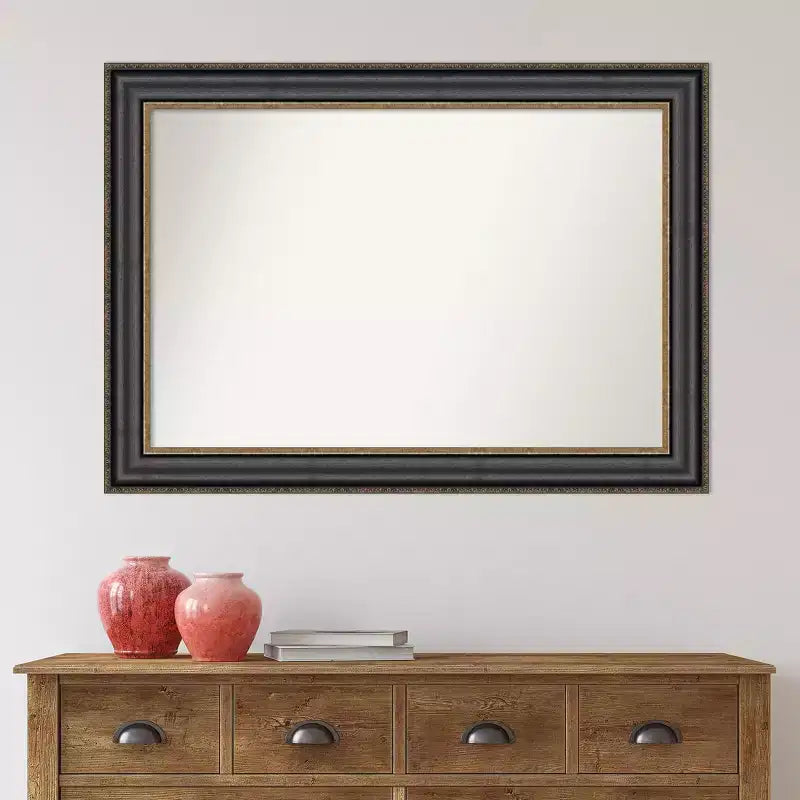 Miroir mural de salle de bain Thomas Black Bronze non biseauté 42" x 30" - Amanti Art : Rectangulaire, cadre en polystyrène, fixation murale