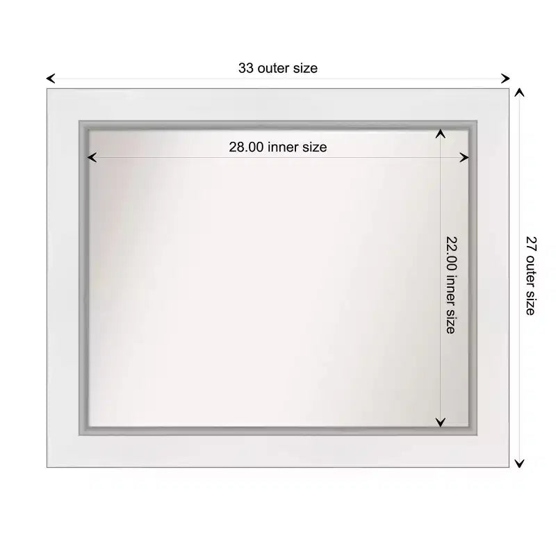 Miroir mural Eva blanc argenté non biseauté 34" x 28" - Amanti Art : Rectangulaire moderne, cadre en polystyrène, quincaillerie de montage incluse