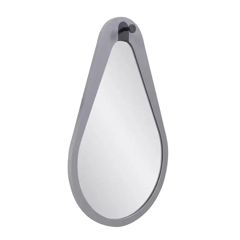 Miroir Howard Elliott Teardrop Saldar 71x46 cm avec Cadre en Bois Gris et Crochet en Métal Noir