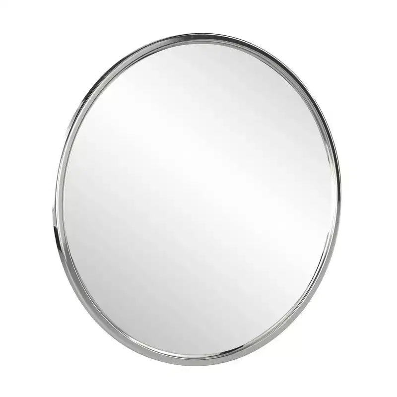 Miroir encadré rond en acier inoxydable argenté Simone de 34 pouces Howard Elliott