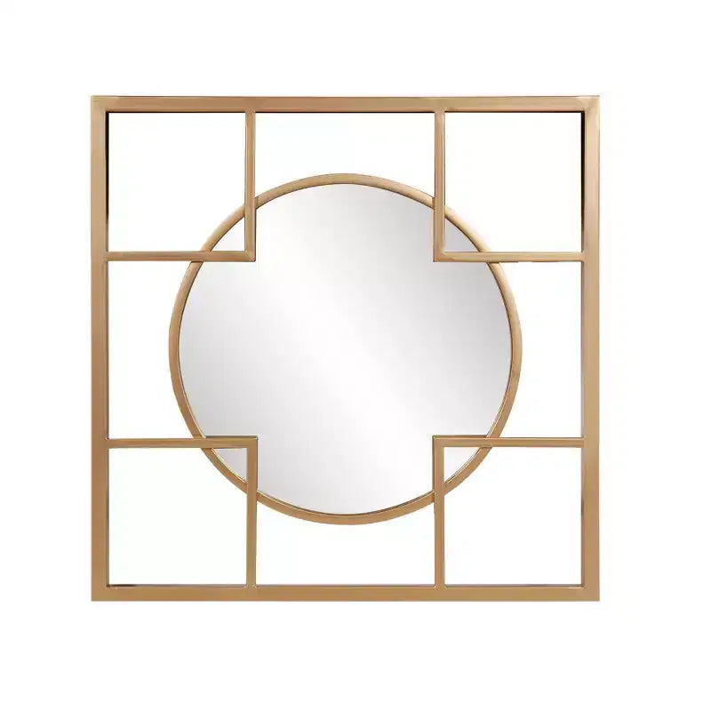 Howard Elliott 20"x20" Metal Framed Circular and Square Gold Wall Mirror: Modern Style, No Assembly, Wall Mount
