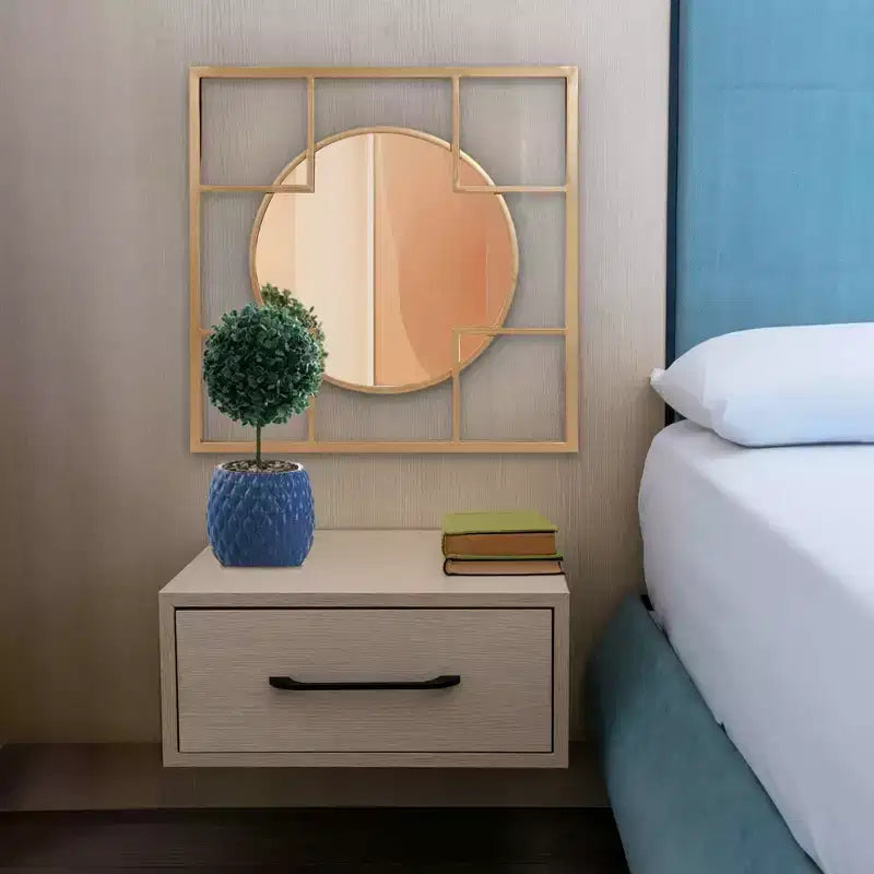 Howard Elliott Miroir mural doré circulaire et carré encadré en métal 20"x20" : Style moderne, aucun assemblage, montage mural