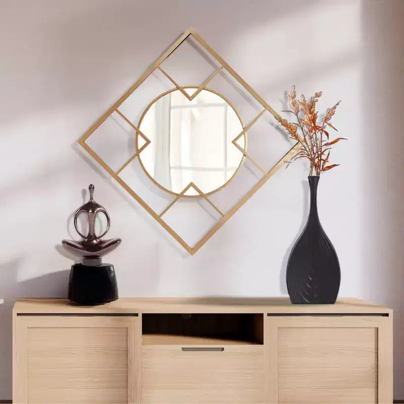Howard Elliott Miroir mural doré circulaire et carré encadré en métal 20"x20" : Style moderne, aucun assemblage, montage mural