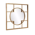 Howard Elliott Miroir mural doré circulaire et carré encadré en métal 20"x20" : Style moderne, aucun assemblage, montage mural