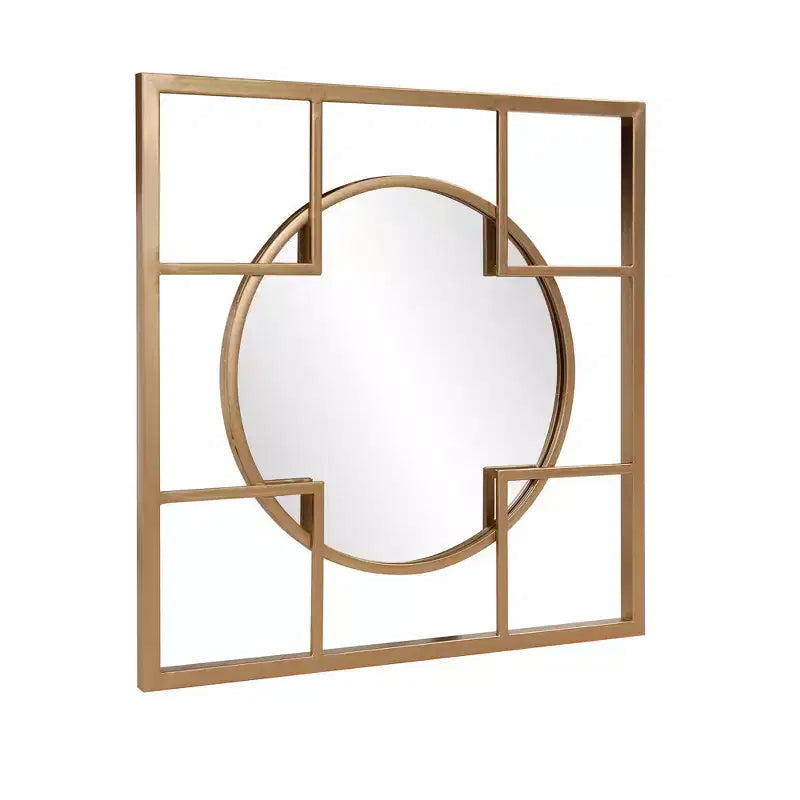 Howard Elliott Miroir mural doré circulaire et carré encadré en métal 20"x20" : Style moderne, aucun assemblage, montage mural