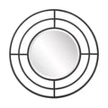 Howard Elliott 23" Round Wall Mirror with Geometric Iron Frame Matte Black: Modern Decor, No Assembly, Wall Mount