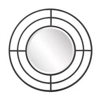 Howard Elliott 23" Round Wall Mirror with Geometric Iron Frame Matte Black: Modern Decor, No Assembly, Wall Mount