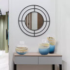 Miroir mural rond Howard Elliott 23" avec cadre géométrique en fer noir mat : Décor moderne, aucun assemblage, montage mural