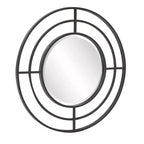 Miroir mural rond Howard Elliott 23" avec cadre géométrique en fer noir mat : Décor moderne, aucun assemblage, montage mural