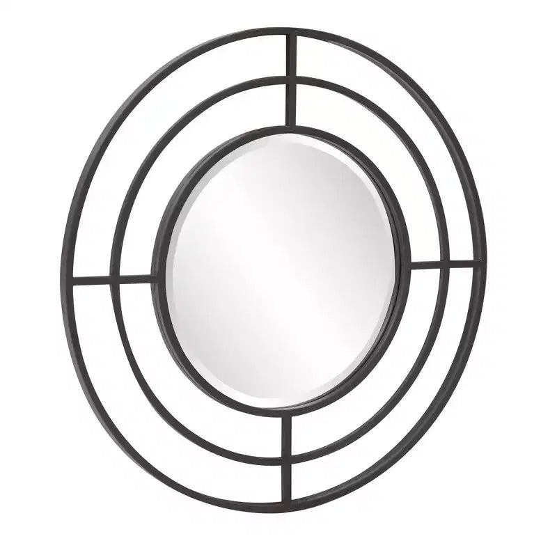 Miroir mural rond Howard Elliott 23" avec cadre géométrique en fer noir mat : Décor moderne, aucun assemblage, montage mural