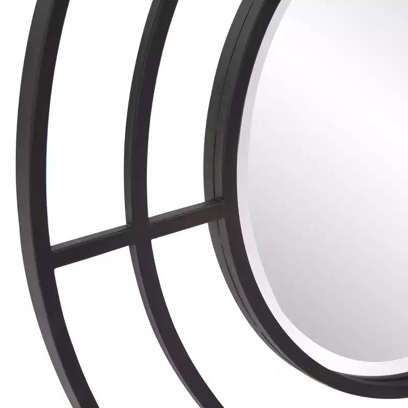 Miroir mural rond Howard Elliott 23" avec cadre géométrique en fer noir mat : Décor moderne, aucun assemblage, montage mural