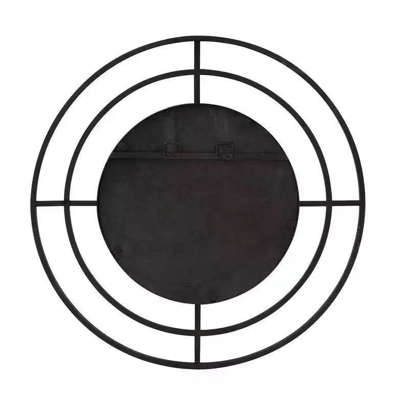 Miroir mural rond Howard Elliott 23" avec cadre géométrique en fer noir mat : Décor moderne, aucun assemblage, montage mural