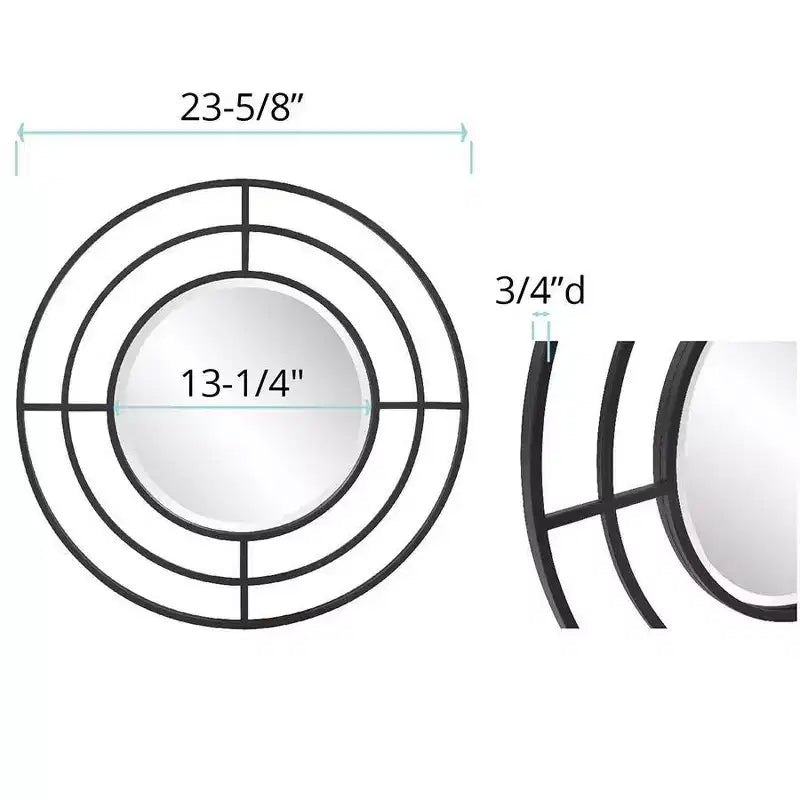 Miroir mural rond Howard Elliott 23" avec cadre géométrique en fer noir mat : Décor moderne, aucun assemblage, montage mural