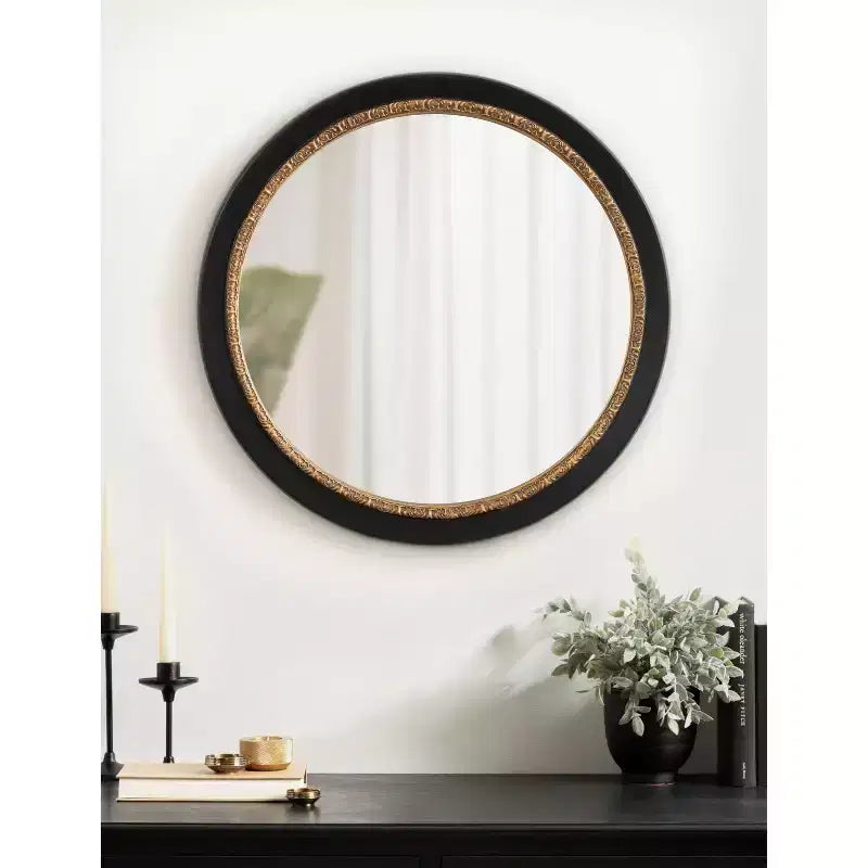 Miroir mural rond Wildomar de 26 po x 26 po noir par Kate & Laurel All Things Decor