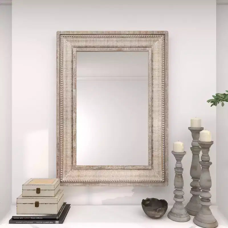 Olivia & May Miroir Mural Marron Métal Sculpté avec minutie : Style Ferme, Cadre en Fer, Aucun Assemblage Requis
