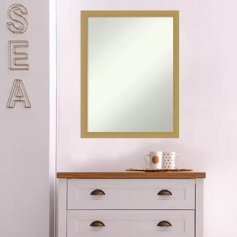 Miroir mural étroit Grace 50,8 cm x 66 cm sans biseau or brossé – Amanti Art : Miroir de courtoisie rectangulaire moderne, matériel de montage inclus