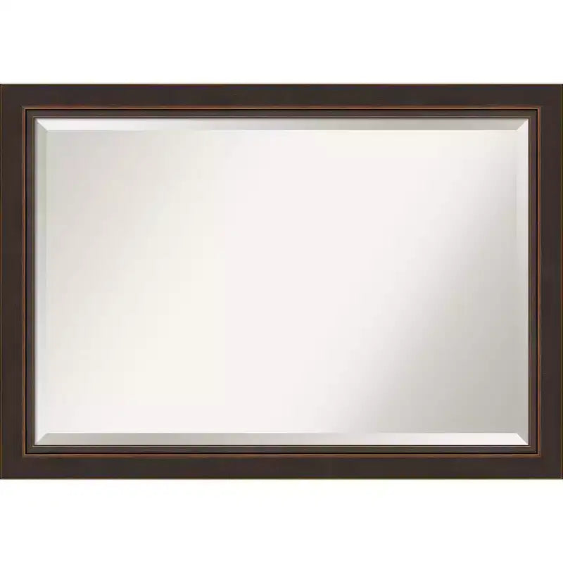 41" x 29" Beveled Lara Bronze Wood Wall Mirror - Amanti Art: Modern Rectangular, No Assembly Required