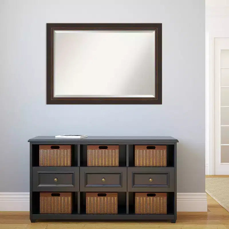 Miroir mural biseauté Lara Bronze en bois 41 po x 29 po - Amanti Art : Rectangulaire moderne, aucun assemblage requis