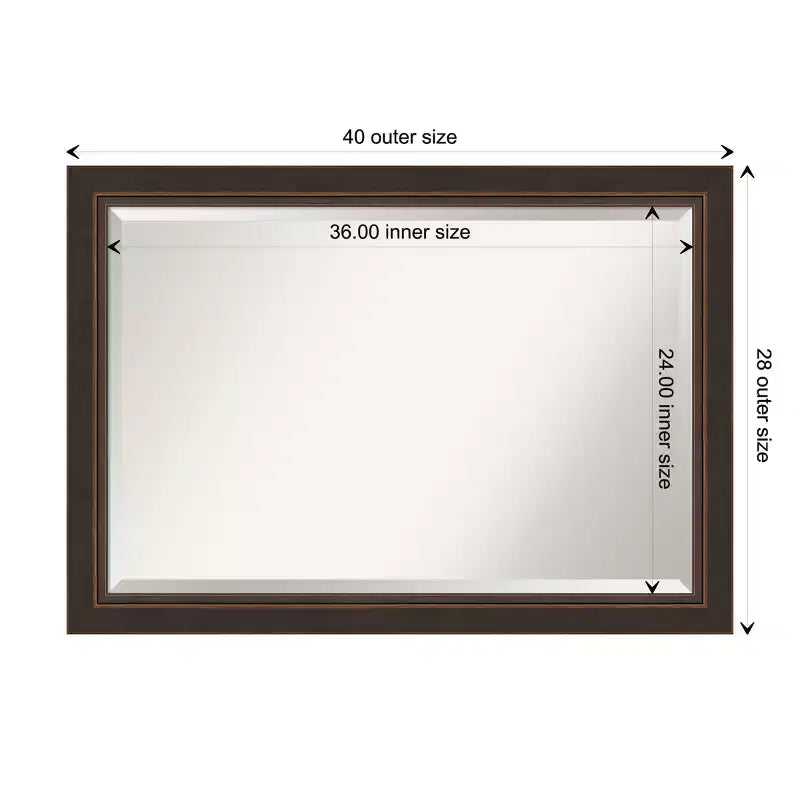Miroir mural biseauté Lara Bronze en bois 41 po x 29 po - Amanti Art : Rectangulaire moderne, aucun assemblage requis
