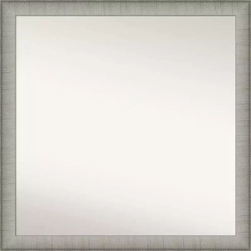 29" x 29" Non-Beveled Elegant Narrow Bathroom Wall Mirror Brushed Pewter - Amanti Art: Square, Wall Mount, Includes Hardware