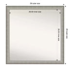 Miroir mural élégant et étroit de salle de bain 29" x 29" sans biseau étain brossé - Amanti Art : Carré, fixation murale, quincaillerie incluse