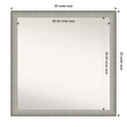 Miroir mural élégant et étroit de salle de bain 29" x 29" sans biseau étain brossé - Amanti Art : Carré, fixation murale, quincaillerie incluse