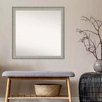 Miroir mural élégant et étroit de salle de bain 29" x 29" sans biseau étain brossé - Amanti Art : Carré, fixation murale, quincaillerie incluse