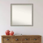 Miroir mural élégant et étroit de salle de bain 29" x 29" sans biseau étain brossé - Amanti Art : Carré, fixation murale, quincaillerie incluse