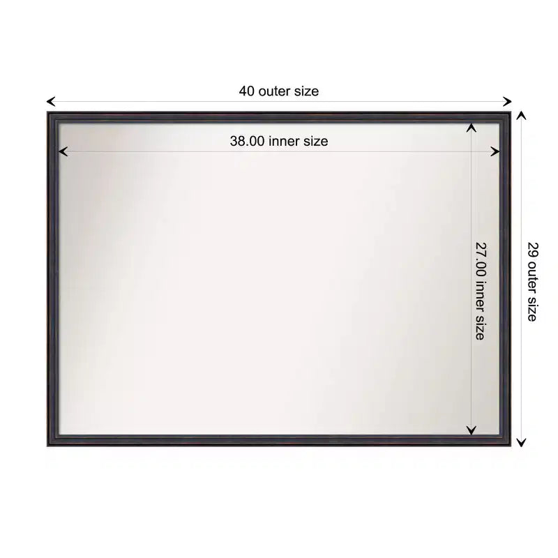 Miroir mural de salle de bain en bois, 40 po x 29 po, bordure droite, bronze foncé – Amanti Art : Rectangulaire, Style moderne, Mural
