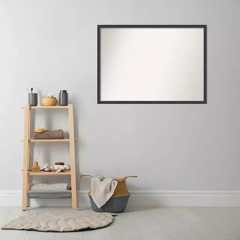 Miroir mural de salle de bain en bois, 40 po x 29 po, bordure droite, bronze foncé – Amanti Art : Rectangulaire, Style moderne, Mural