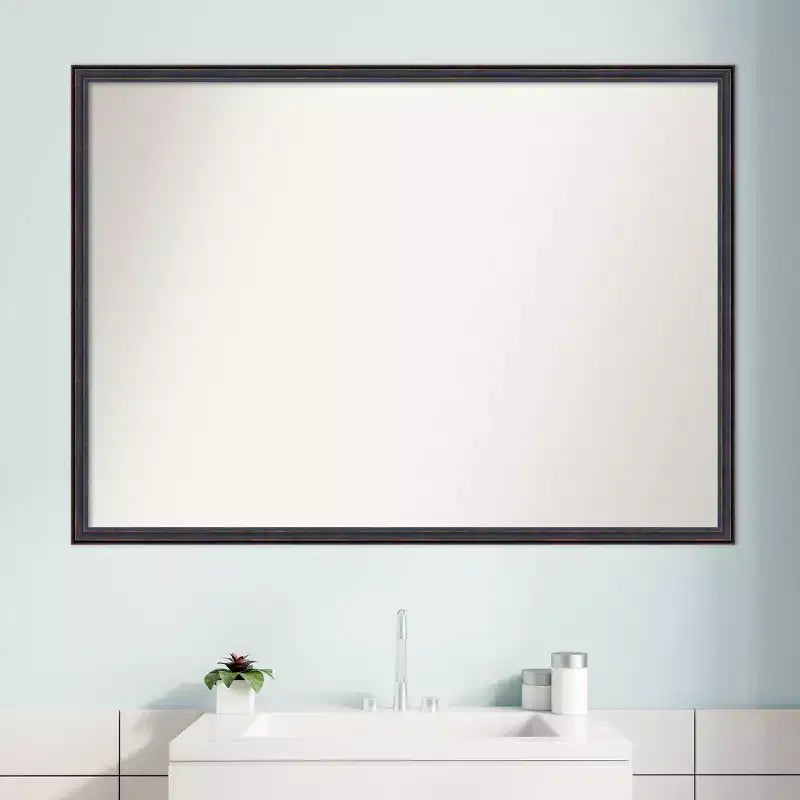 Miroir mural de salle de bain en bois, 40 po x 29 po, bordure droite, bronze foncé – Amanti Art : Rectangulaire, Style moderne, Mural