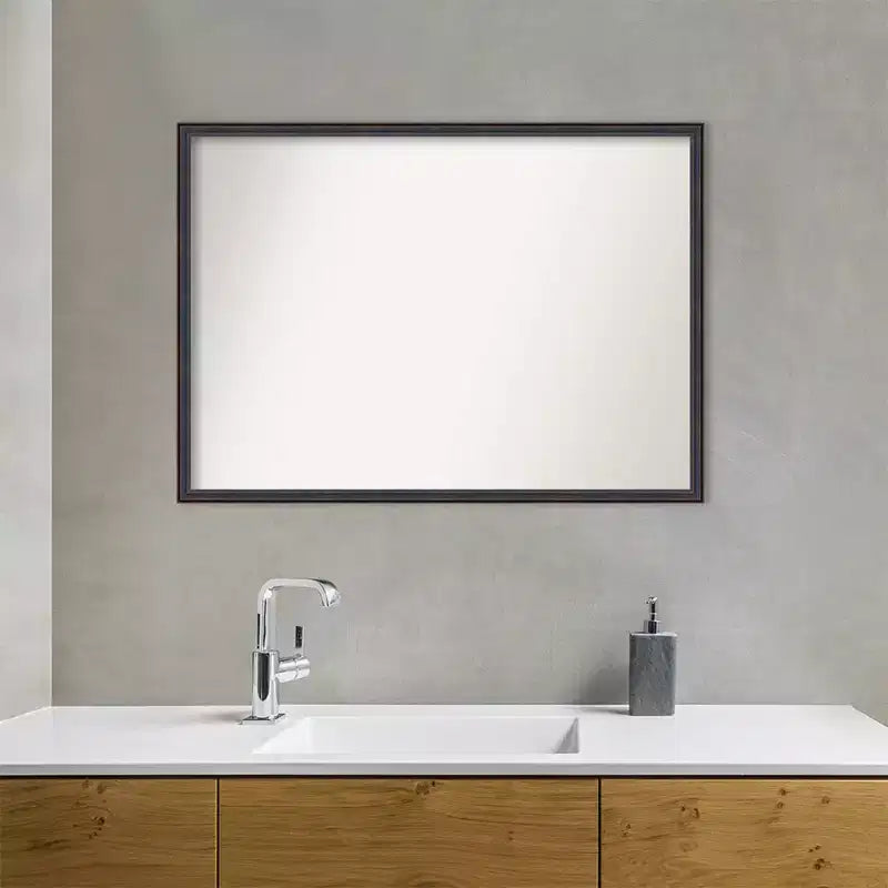 Miroir mural de salle de bain en bois, 40 po x 29 po, bordure droite, bronze foncé – Amanti Art : Rectangulaire, Style moderne, Mural