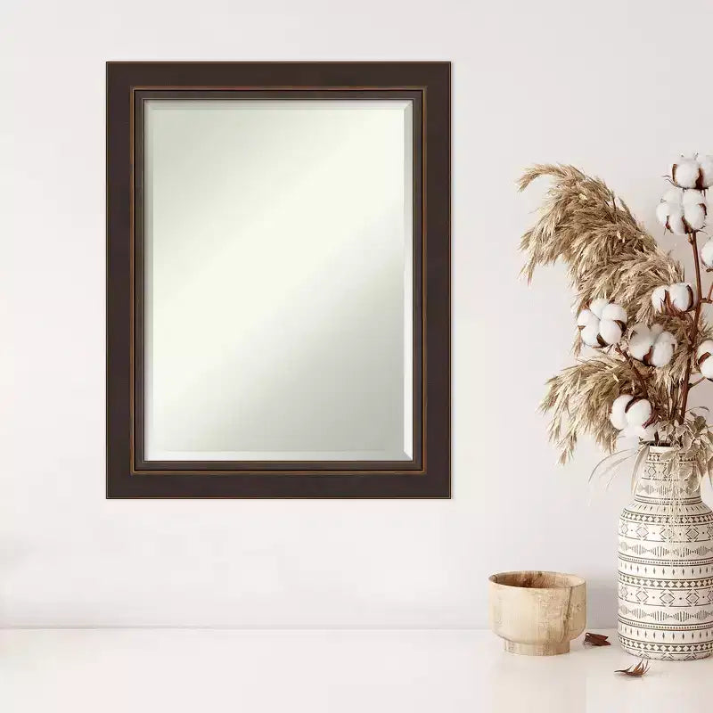 Miroir mural biseauté 23" x 29" Lara Bronze - Amanti Art : Moderne rectangulaire, aucun assemblage, quincaillerie incluse