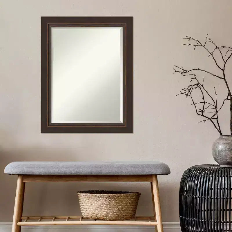 Miroir mural biseauté 23" x 29" Lara Bronze - Amanti Art : Moderne rectangulaire, aucun assemblage, quincaillerie incluse