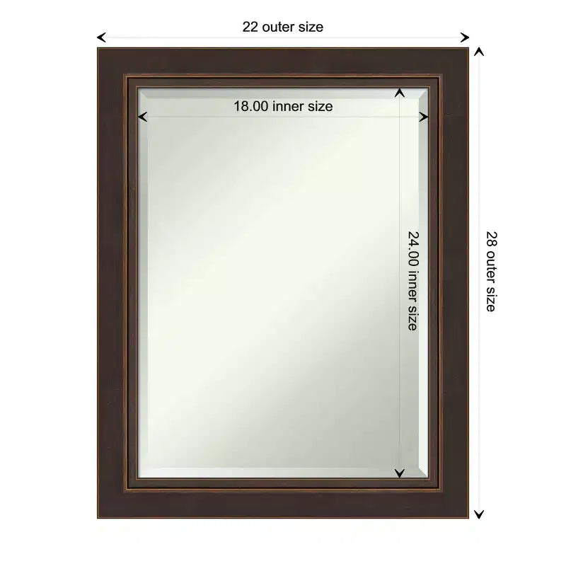 Miroir mural biseauté 23" x 29" Lara Bronze - Amanti Art : Moderne rectangulaire, aucun assemblage, quincaillerie incluse