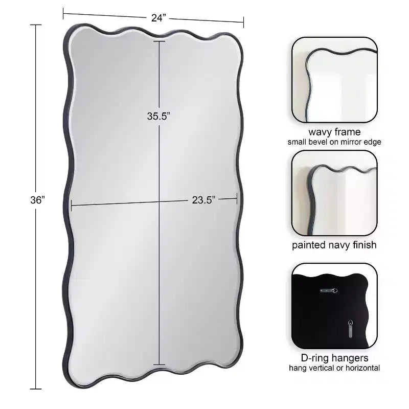 Miroir rectangulaire festonné Viona 24"X36" bleu marine Kate & Laurel All Things Decor