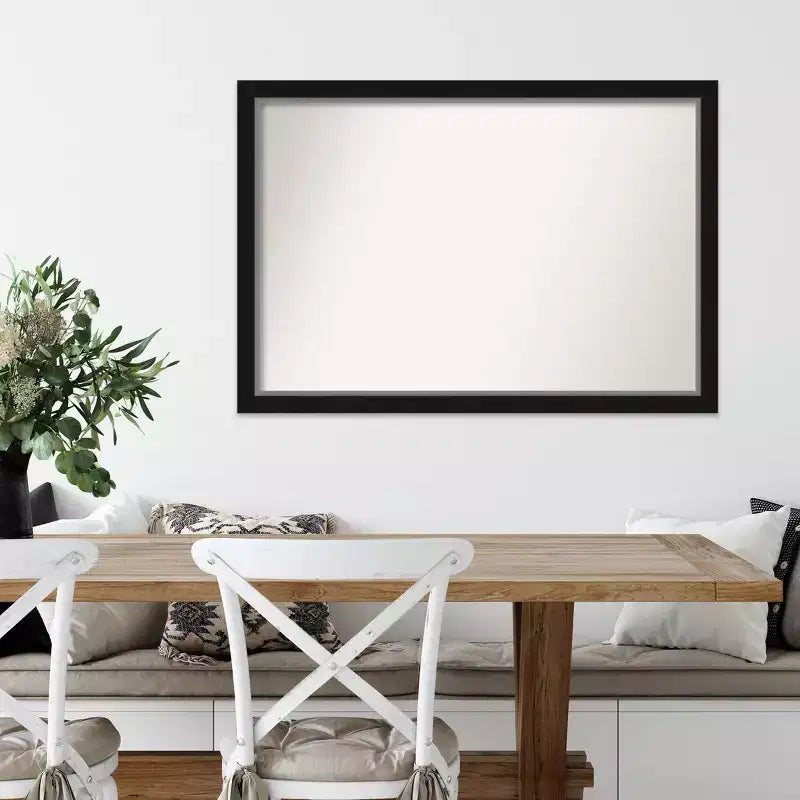 Miroir Mural Étroit Non Biseauté Eva Noir Argent 39" x 27" - Amanti Art