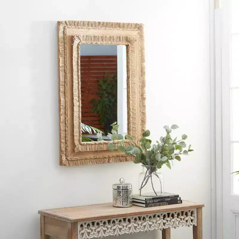 Miroir mural rectangulaire en bois bohème marron - Olivia & May