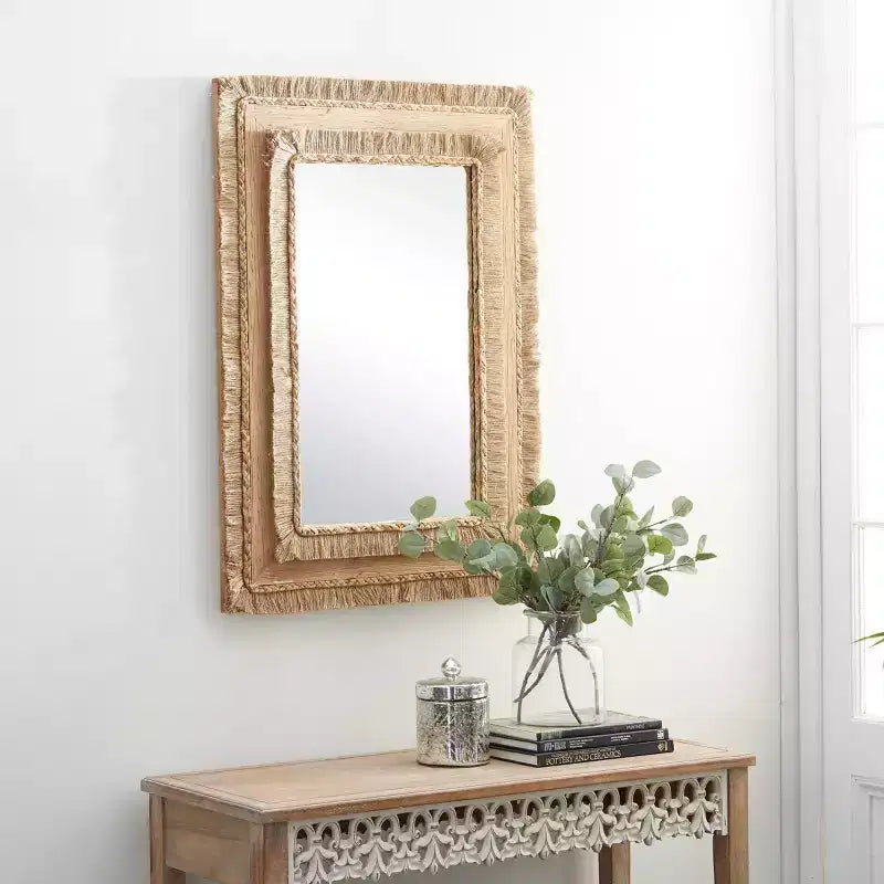 Miroir mural rectangulaire en bois bohème marron - Olivia & May