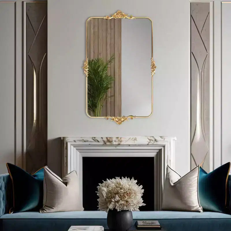 Miroir de courtoisie rectangulaire Howard Elliott 26"x40" Wanstead Park doré à la feuille d'or