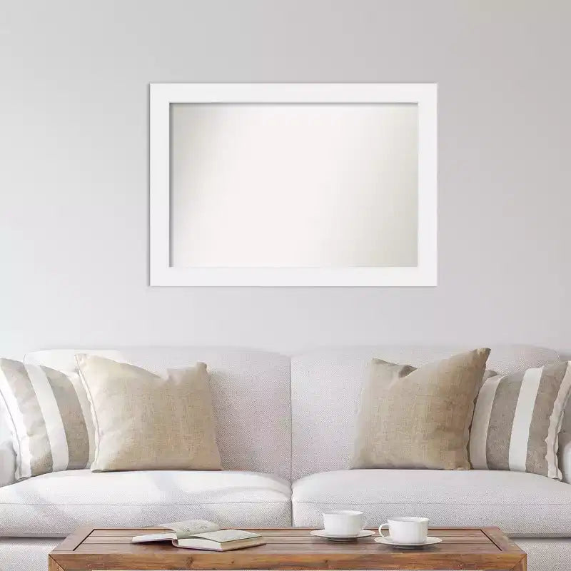 Miroir mural Corvino blanc en bois non biseauté de 41 po x 29 po - Amanti Art : Rectangle moderne, fixation incluse